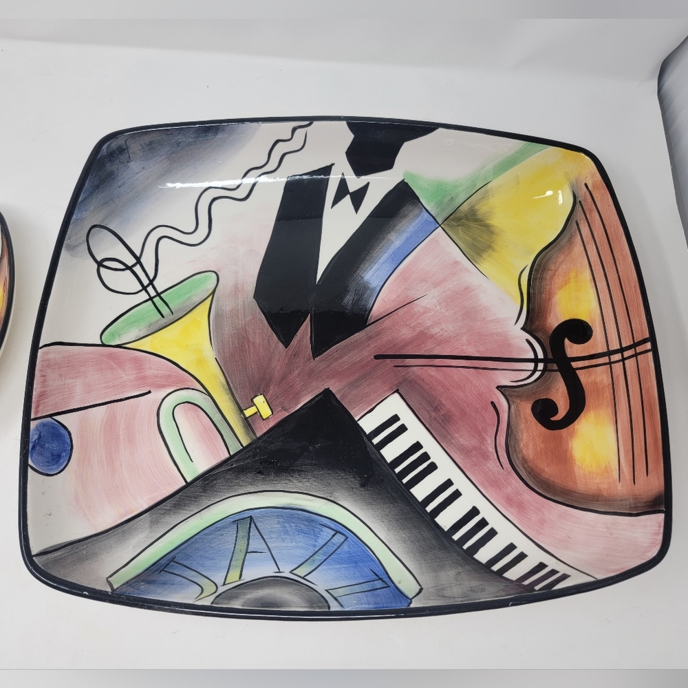 CLAY ART ALL THAT JAZZ STONELITE CLAY 16”"L SERVING PLATTER N BOWL 2001 - Picture 3 of 8